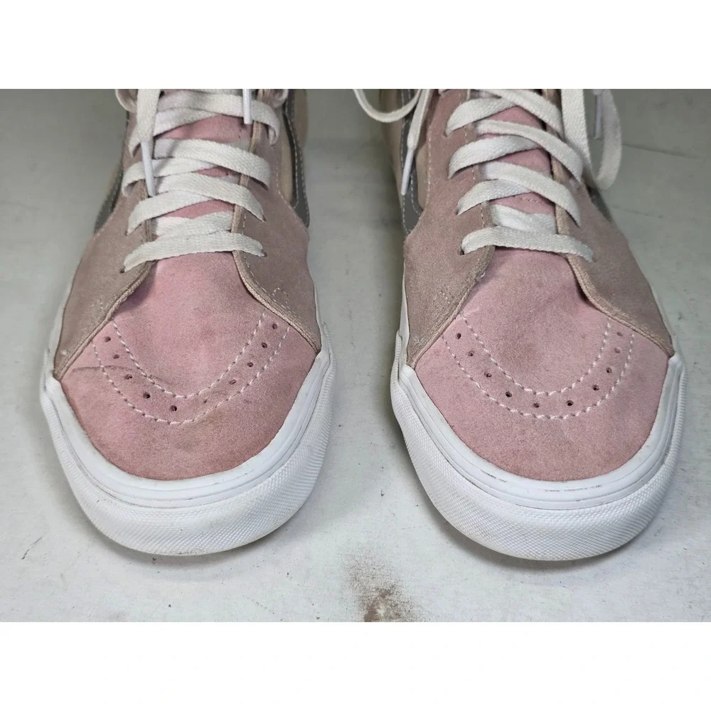Vans Sk8-Hi Men's Sneakers Size 10 UK 9 Pink Beige Suede Canvas Skate High Shoes